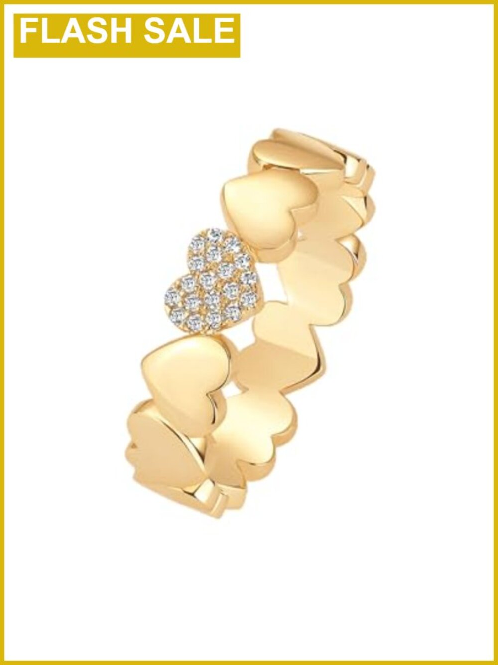 14K Gold Plated Heart Stacking Ring for Women Hypoallergenic CZ Signet Band